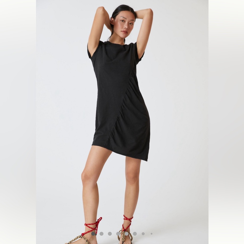 T.La Anthropologie Ruched Tee Cotton Mini Dress Black Size Medium